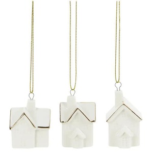 HOME STORY Anhänger Haus, 3er Set - weiß - Porzellan - 2,8 cm - 5,1 cm | Möbel Kraft