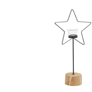 HOME STORY Teelichthalter Stern - holzfarben - Metall, Holz, Glas - 20 cm - 41 cm | Möbel Kraft