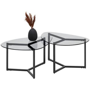 home24 Couchtischset, Grau, Metall, Glas, 2-teilig, oval, Flachrohr, 59x36.5-40x82.5 cm, Wohnzimmer, Wohnzimmertische, Couchtische, Glas-Couchtische