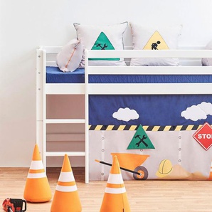 Hoppekids Hochbett «Construction» mit Baustellen-Vorhang Matratze 2 Größen