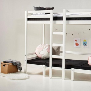 Hoppekids Hochbett ECO Dream JUMBO B/T/H 101/208/170 cm, umbaubar zum Etagenbett mit Sitzgruppe, Matratzen (oben u unten) in schwarz, Kiefer massiv/MDF