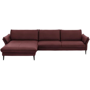 Hukla Ecksofa, Beere, Leder, Echtleder, Longlife-Leder, Semi-Anilinleder, 4-Sitzer, Ottomane links, L-Form, 334x172 cm, Goldenes M, erweiterbar, Fußauswahl, Lederauswahl, Stoffauswahl, planbar, Sitzqualitäten, seitenverkehrt erhältlich, Hocker Rücken