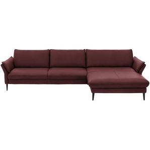 Hukla Ecksofa, Beere, Leder, Echtleder, Longlife-Leder, Semi-Anilinleder, 4-Sitzer, Ottomane rechts, L-Form, 334x172 cm, Goldenes M, erweiterbar, Fußauswahl, Lederauswahl, Stoffauswahl, planbar, Sitzqualitäten, seitenverkehrt erhältlich, Hocker Rücken