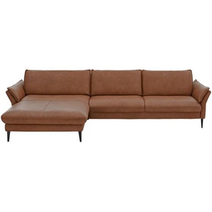 Hukla Ecksofa, Braun, Leder, Echtleder, Longlife-Leder, Semi-Anilinleder, 4-Sitzer, Ottomane links, L-Form, 334x172 cm, Goldenes M, erweiterbar, Fußauswahl, Lederauswahl, Stoffauswahl, planbar, Sitzqualitäten, seitenverkehrt erhältlich, Hocker Rücken