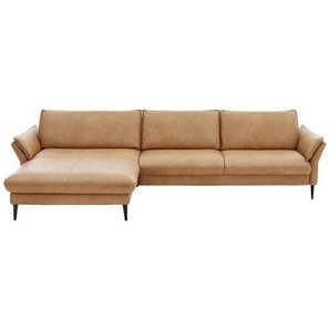 Hukla Ecksofa, Dunkelgelb, Leder, Echtleder, Longlife-Leder, Semi-Anilinleder, 4-Sitzer, Ottomane links, L-Form, 334x172 cm, Goldenes M, erweiterbar, Fußauswahl, Lederauswahl, Stoffauswahl, planbar, Sitzqualitäten, seitenverkehrt erhältlich, Hocker Rücken