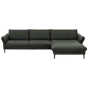 Hukla Ecksofa, Olivgrün, Leder, Echtleder, Longlife-Leder, Semi-Anilinleder, 4-Sitzer, Ottomane rechts, L-Form, 334x172 cm, Goldenes M, erweiterbar, Fußauswahl, Lederauswahl, Stoffauswahl, planbar, Sitzqualitäten, seitenverkehrt erhältlich, Hocker Rücken