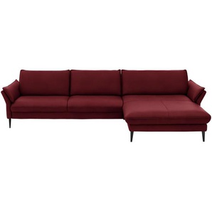 Hukla Ecksofa, Rot, Leder, Echtleder, Longlife-Leder, Semi-Anilinleder, 4-Sitzer, Ottomane rechts, L-Form, 334x172 cm, Goldenes M, erweiterbar, Fußauswahl, Lederauswahl, Stoffauswahl, planbar, Sitzqualitäten, seitenverkehrt erhältlich, Hocker Rücken echt,