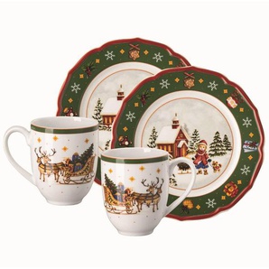 Hutschenreuther Frühstücksservice Happy Wintertime, Weiß, Dunkelgrün, Keramik, 4-teilig, Weihnachten, lebensmittelecht, Essen & Trinken, Geschirr, Geschirr-Sets, Kaffeeservice