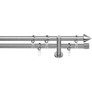 indeko Gardinenstange Brig, Ø 20 mm, 2-läufig, Fixmaß, verschraubt, Stahl, Komplett-Set inkl. Ringen und Montagematerial