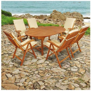 indoba Garten-Essgruppe Sun Flair, (7-tlg), mit Auflagen Premium Beige - IND-70558-SFSE7AUHL