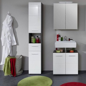 INOSIGN Badmöbel-Set Sovana, (Set, 3-St), Hochschrank, Waschtisch und Spiegelschrank mit Beleuchtung