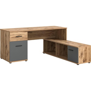 INOSIGN Eckschreibtisch Riga, Breite 170cm, in Nox Oak Nachbildung und Basalt grau, Bürotisch, Schreibtisch, Ecktisch, Arbeitszimmer, Computertisch