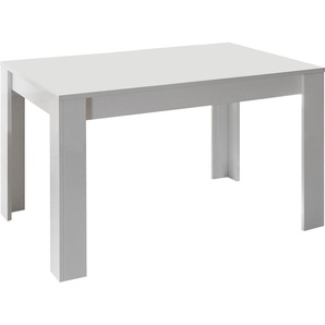 INOSIGN Esstisch Basic 137x90x79 cm (BxTxH), Esszimmertisch Weiss Hochglanz Lack, moderner rechteckiger Küchentisch, ausziehbar, erweiterbar auf 185 cm