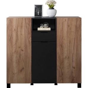 INOSIGN Highboard Kriens, Hochschrank Eiche, hellbraun / schwarz matt, Breite 125cm, Höhe 117cm