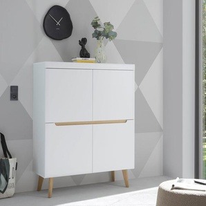 INOSIGN Highboard Torge, Kommode, Schrank, Sideboard, Anrichte, Mehrzweckschrank (1 St), abgeschrägte Füße, drei Farben, Scandi Design, 107 cm breit