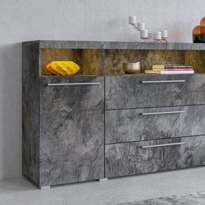 INOSIGN Sideboard India,Breite 182cm moderne Anrichte 2Türen,3 Schubladen, Kombikommode, Kommode viel Stauraum, Einlegeböden verstellbar,ohne Beleuchtung