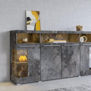 INOSIGN Sideboard India,Breite 182cm, stilvolle Kommode mit Glastüren, Kombikommode viel Stauraum, Einlegeböden verstellbar,ohne Beleuchtung