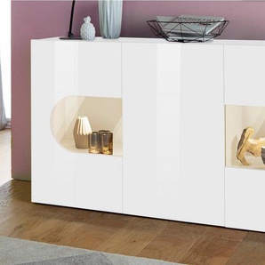 INOSIGN Sideboard Real,Vitrine,Kommode,Schrank, komplett hochglanz lackiert, mit 3 Türen davon 2 Glastüren ohne Griff, Breite 150