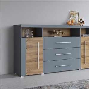 INOSIGN Sideboard Roger,Breite 182cm, stilvolle Schrank, 2 Holztüren 3 Schubladen, Kommode mit viel Stauraum, Einlegeböden verstellbar