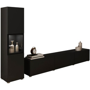 INOSIGN Wohnwand BERLIN I, (Komplett-Set, 2-St), moderne grifflose Mediawand Breite 220 cm, Vitrine mit Verglasung