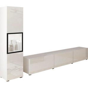 INOSIGN Wohnwand BERLIN I, (Komplett-Set, 2-St), moderne grifflose Mediawand Breite 220 cm, Vitrine mit Verglasung