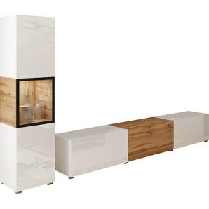 INOSIGN Wohnwand BERLIN I, (Komplett-Set, 2-St), moderne grifflose Mediawand Breite 220 cm, Vitrine mit Verglasung