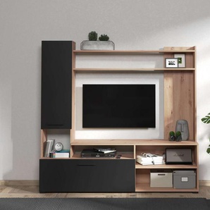 INOSIGN Wohnwand Braga Wohnwand, Mediawand, Anbauwand, für TV bis 60, Breite 169 cm, (Komplett-Set, 3-St), Set besteht aus Standregal, TV-Board und Wandregal, in Artisan Eiche