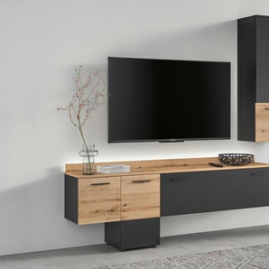 INOSIGN Wohnwand Laport, Breite 195cm, inkl. 1 Lowboard mit indirekter Beleuchtung &, (2-St), 1 Hängeschrank, TV-Wand, TV-Möbel, Mediawand, Wohnkombination