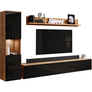 INOSIGN Wohnwand PARIS, (Komplett-Set, 3-St), TV-Wand 220cm breite, grifflose Design, stehend und hängend montierbar