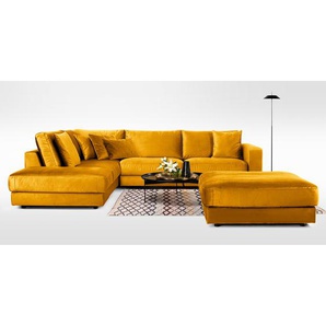 Ecksofa Oakey I Gelb Samt 314 x 82 x 260cm Ecke davorstehend links Glamour