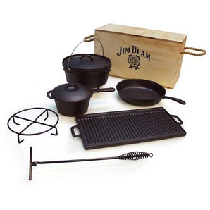 Jim Beam Dutch-Oven-Set Jim Beam, Schwarz, Metall, 9-teilig, 19 cm, 31x25x54 cm, Grills, Grillzubehör