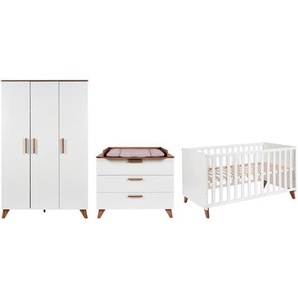 Jimmylee Babyzimmer, Weiß, Holzwerkstoff, 3-teilig, 3 Fächer, 3 Schubladen, Made in Germany, zum Juniorbett umbaubar, Aufbauanleitung im Karton, Lattenrost inklusive, Schlupfsprossen, Babymöbel, Babyzimmer-Sets