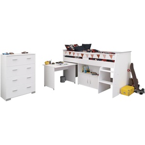 Jugendzimmer-Set PARISOT Parisot Kinderzimmer Reverse 13 Schlafzimmermöbel-Sets Gr. B/H: 90cm x 200cm, weiß Baby integrierte Schreibtisch, kommode und Leiter