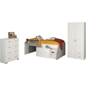 Jugendzimmer-Set PARISOT Parisot, Milky 12 Schlafzimmermöbel-Sets Gr. ohne Matratze, B/H: 90cm x 200cm, grau (weiß/grau) Baby tolles halbhohes Hochbett, Kleiderschrank mit Mittelwand und Stauraum