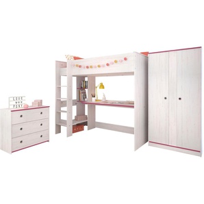 Jugendzimmer-Set PARISOT Smoozy Schlafzimmermöbel-Sets weiß (weiß mit kieferstruktur) Baby