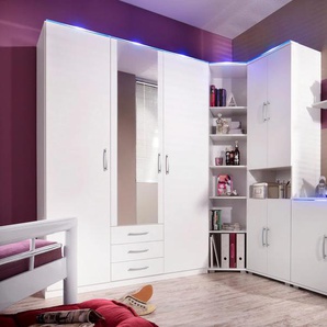 Jugendzimmer-Set PRIESS Schlafzimmermöbel-Sets Gr. 3-türig, mit blauer LED-Beleuchtung, weiß Baby Komplett-Kinderzimmer