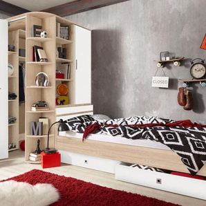 Jugendzimmer-Set WIMEX Joker Kleiderschrank mit Garderobe, Bett und Stauraumschubladen Schlafzimmermöbel-Sets weiß (eichefarben san remo, weiß) Baby Komplett-Kinderzimmer