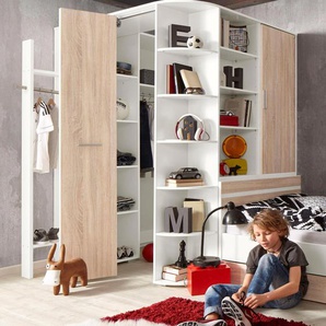 Jugendzimmer-Set WIMEX Joker Kleiderschrank mit Garderobe, Bett und Stauraumschubladen Schlafzimmermöbel-Sets weiß (weiß, struktureichefarben hell) Baby Komplett-Kinderzimmer