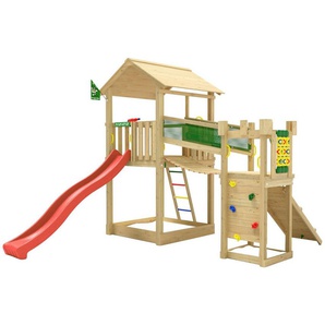 Jungle Gym Spielturm Fortress, Spielanlage mit 2 Türmen, Brücke und Rutsche mit Wasseranschluss