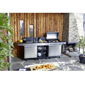 Justus - bbq Gasgrill Outdoorküche Juno inkl. Anschlussarmatur silber / schwarz 5 +1 Brenner