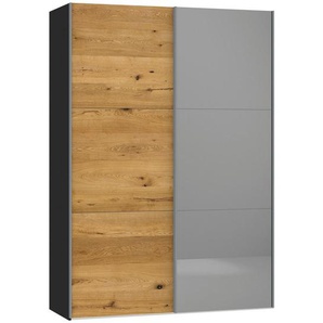 Jutzler Schwebetürenschrank, Schwarz, Eiche, Holzwerkstoff, Eiche, furniert, 2 Fächer, 152x220x65 cm, Typenauswahl, Beimöbel erhältlich, umfangreiches Zubehör in verschiedenen Holzarten Größen Holzdekoren individuell planbar, individuelle Frontgestaltung,