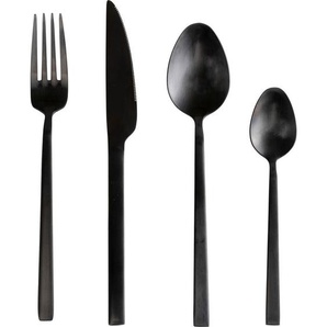 Kare-Design Besteckset, Schwarz, Metall, 16-teilig, 20x6x26 cm, Essen & Trinken, Besteck, Besteck-Sets