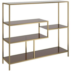 Kare-Design Regal, Gold, Hellbraun, Glas, 5 Fächer, 115x100x30 cm, Arbeitszimmer, Büroregale, Bücherregale