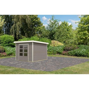 Karibu Gartenhaus Meteor D grau/weiß 309 x 218,5 x 292,4 cm