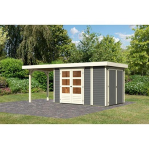 Karibu Gartenhaus-Set Betola 3 terragrau mit Anbauschrank und Schleppdach 566 x 211 x 238 cm