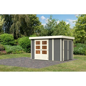 Karibu Gartenhaus-Set Betola 4 terragrau mit Anbauschrank 266 x 211 x 262 cm