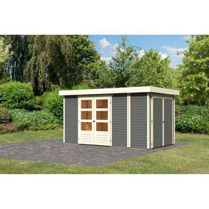 Karibu Gartenhaus-Set Betola 5 terragrau mit Anbauschrank 330 x 211 x 238 cm