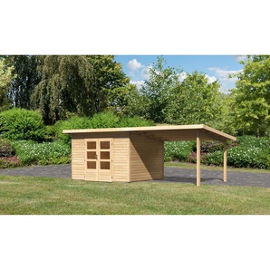 Karibu Gartenhaus-Set Fortheim 3 naturbelassen mit Anbaudach 664 x 229,5 x 331,5 cm