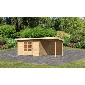 Karibu Gartenhaus-Set Kastrup 7 naturbelassen mit Anbaudach und Rückwand 574 x 222 x 333 cm