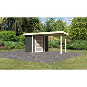 Karibu Gartenhaus-Set Krähendorf 3 terragrau mit Anbaudach 467 x 218 x 238 cm